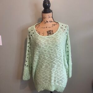 Vintage‎ 60s Twiggy London Women Studded Open Knit Pullover Sweater Green Large